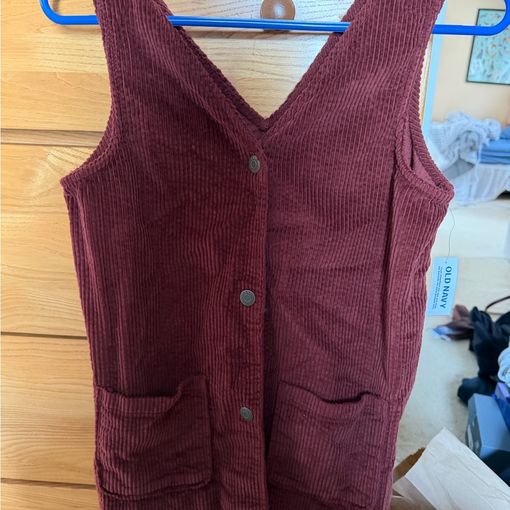 Burgundy Corduroy Vest with Pockets